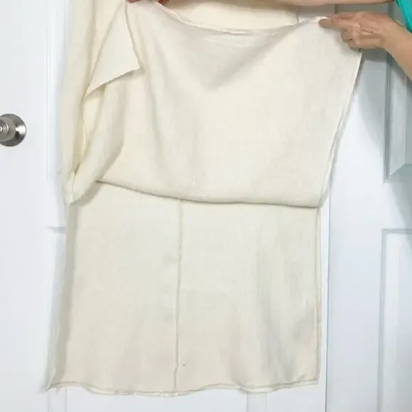 NWOT FRANCESCA BETTINI Dress S ITALY Linen Cream A-Line Slit-Sides Maxi Midi